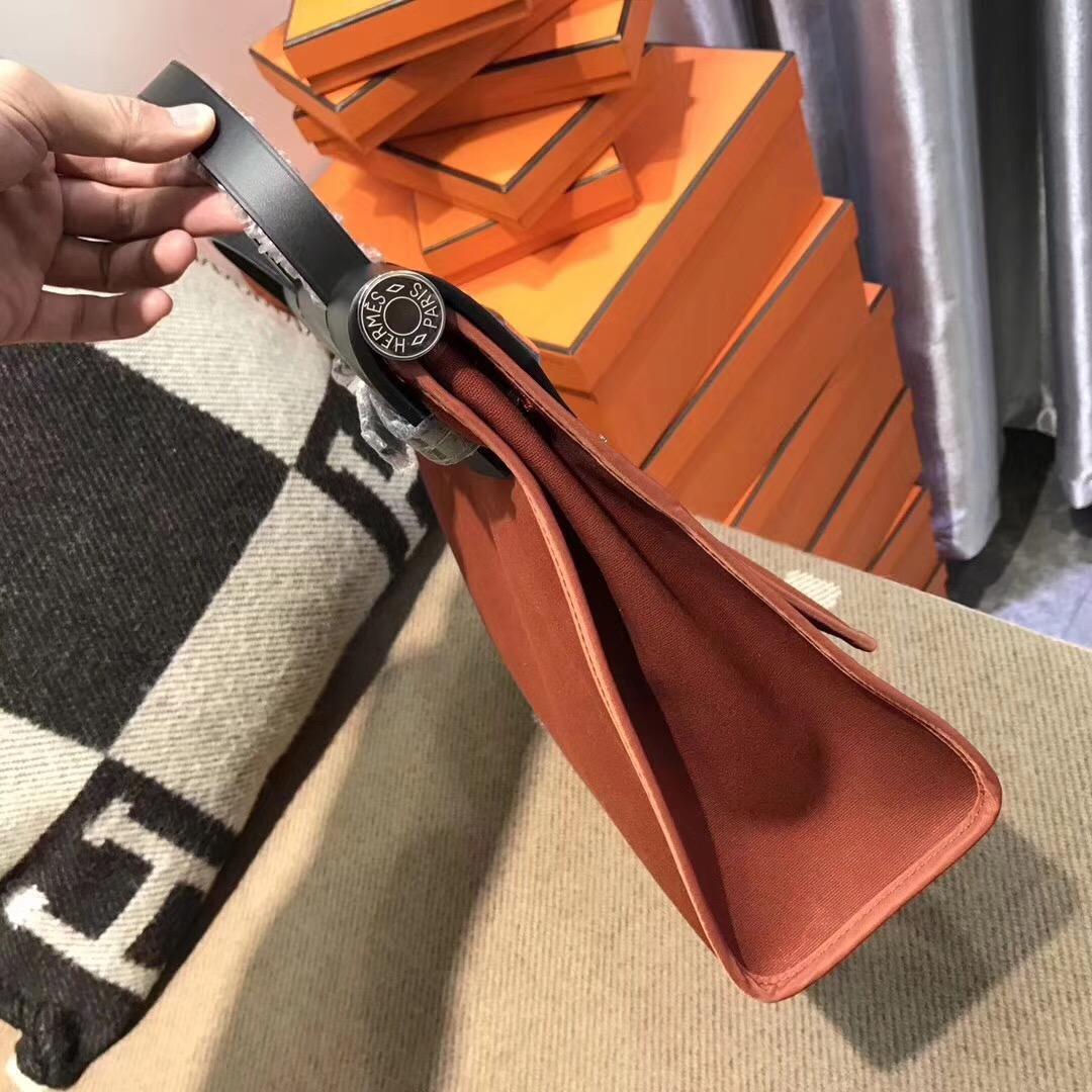 愛馬仕Hermes 牛皮+帆布材質 Herbag 31cm 古銅色