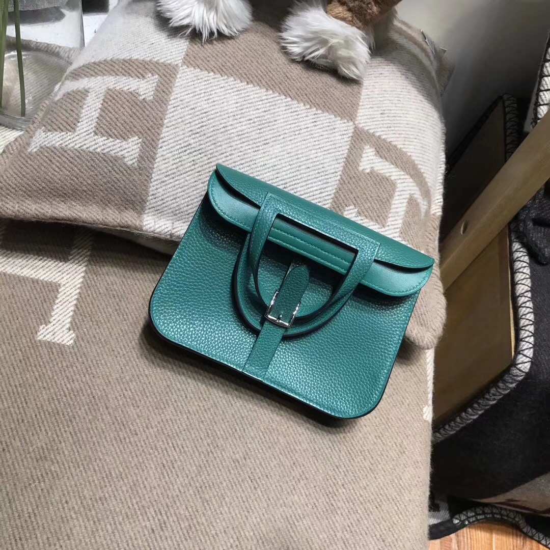 Hermes 迷妳包 Halzan mini bag togo 荔枝紋Z6 Malachite 孔雀綠