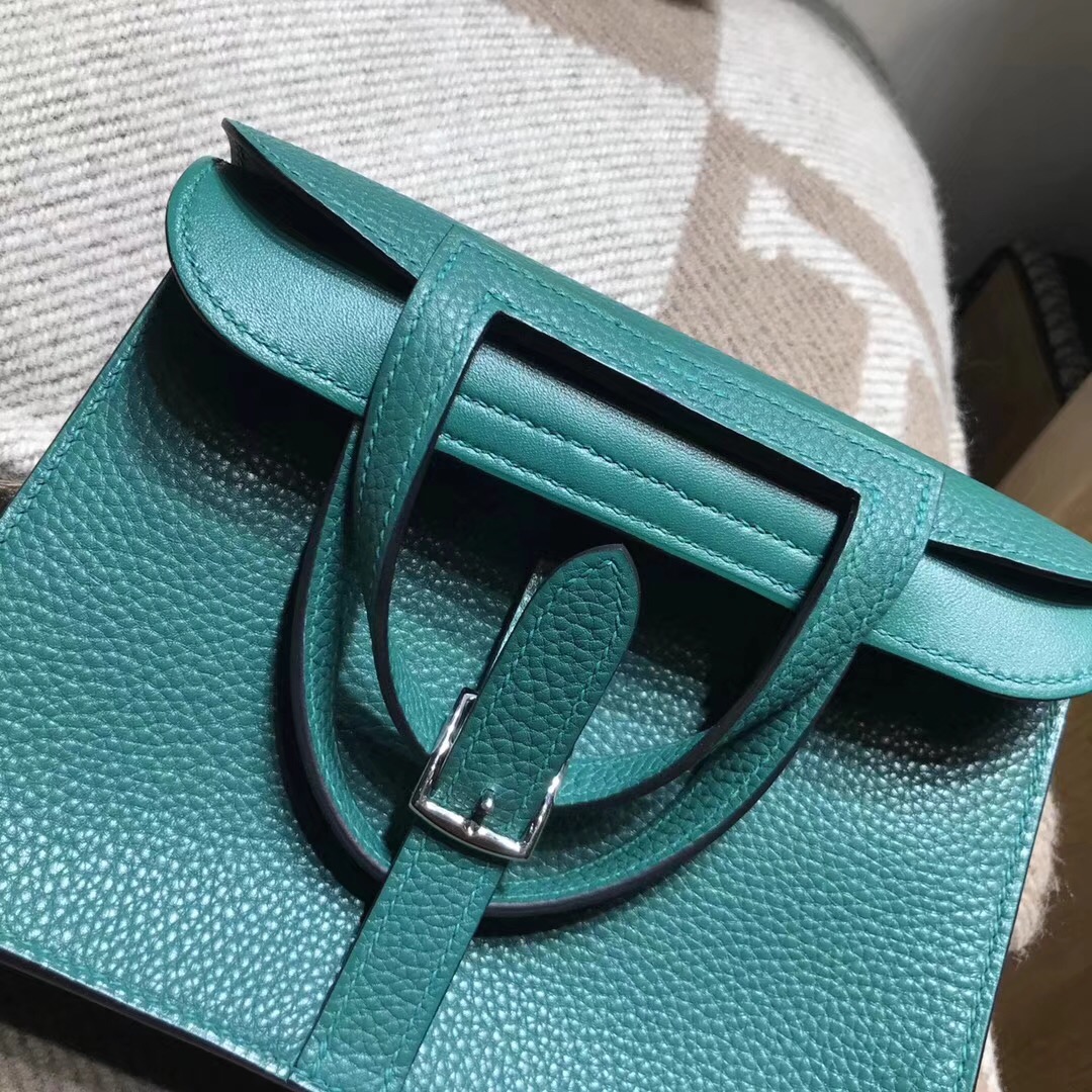 Hermes 迷妳包 Halzan mini bag togo 荔枝紋Z6 Malachite 孔雀綠