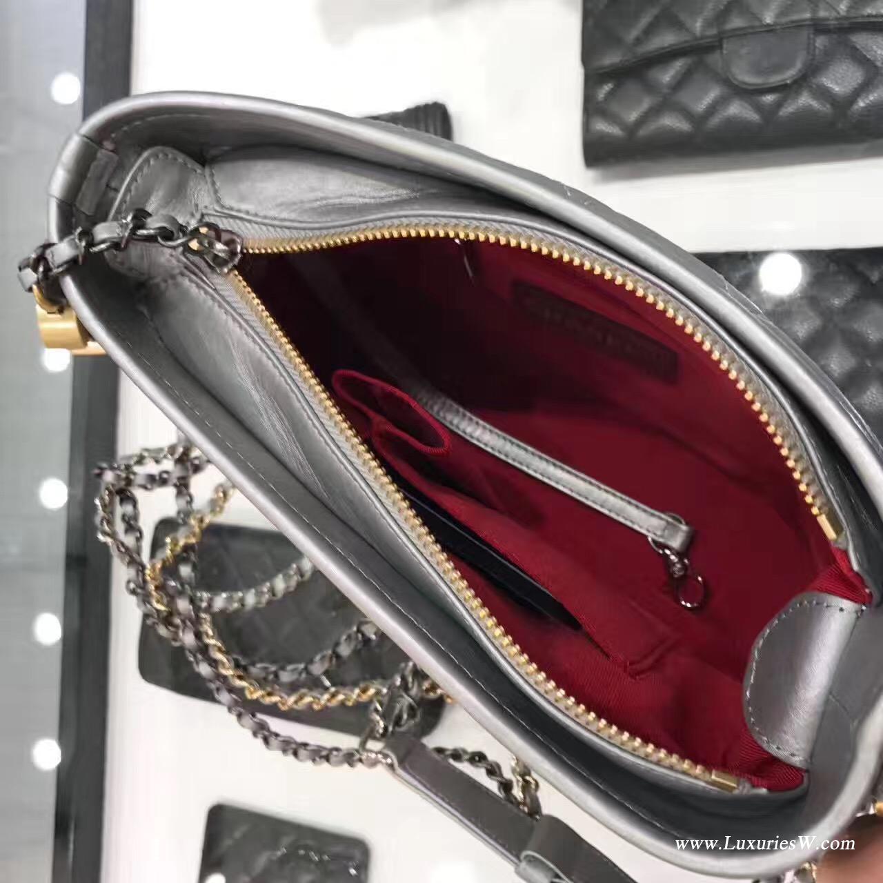 小香復古小牛皮 gabrielle hobo bag小號流浪包銀灰色 徽章款20cm