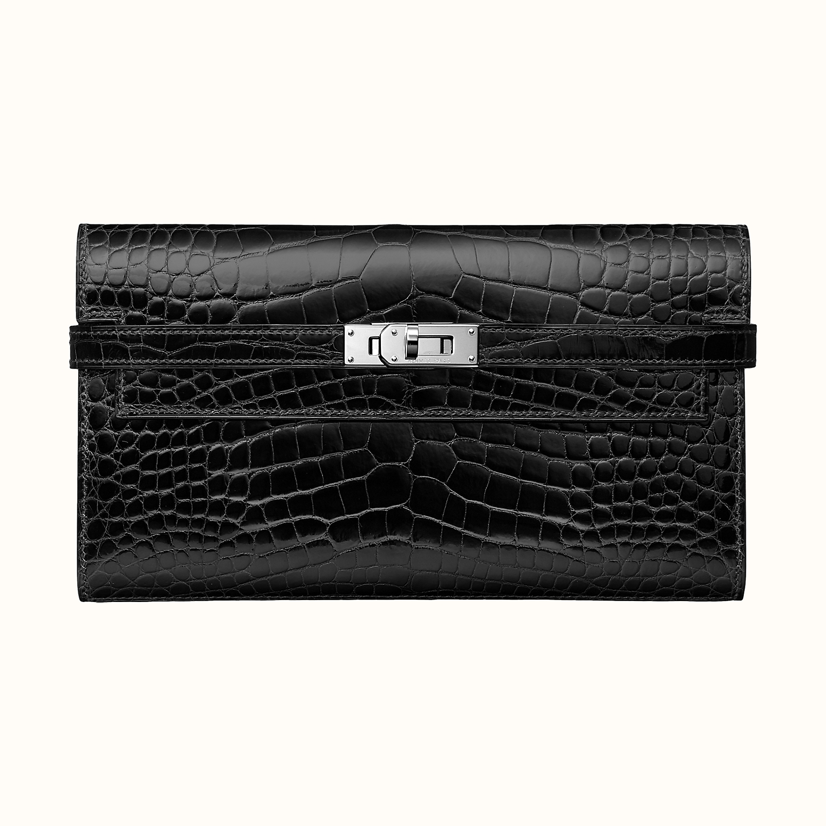 Hermes Portefeuille Kelly Classique CK89 Noir Alligator Mississippiensis lissé