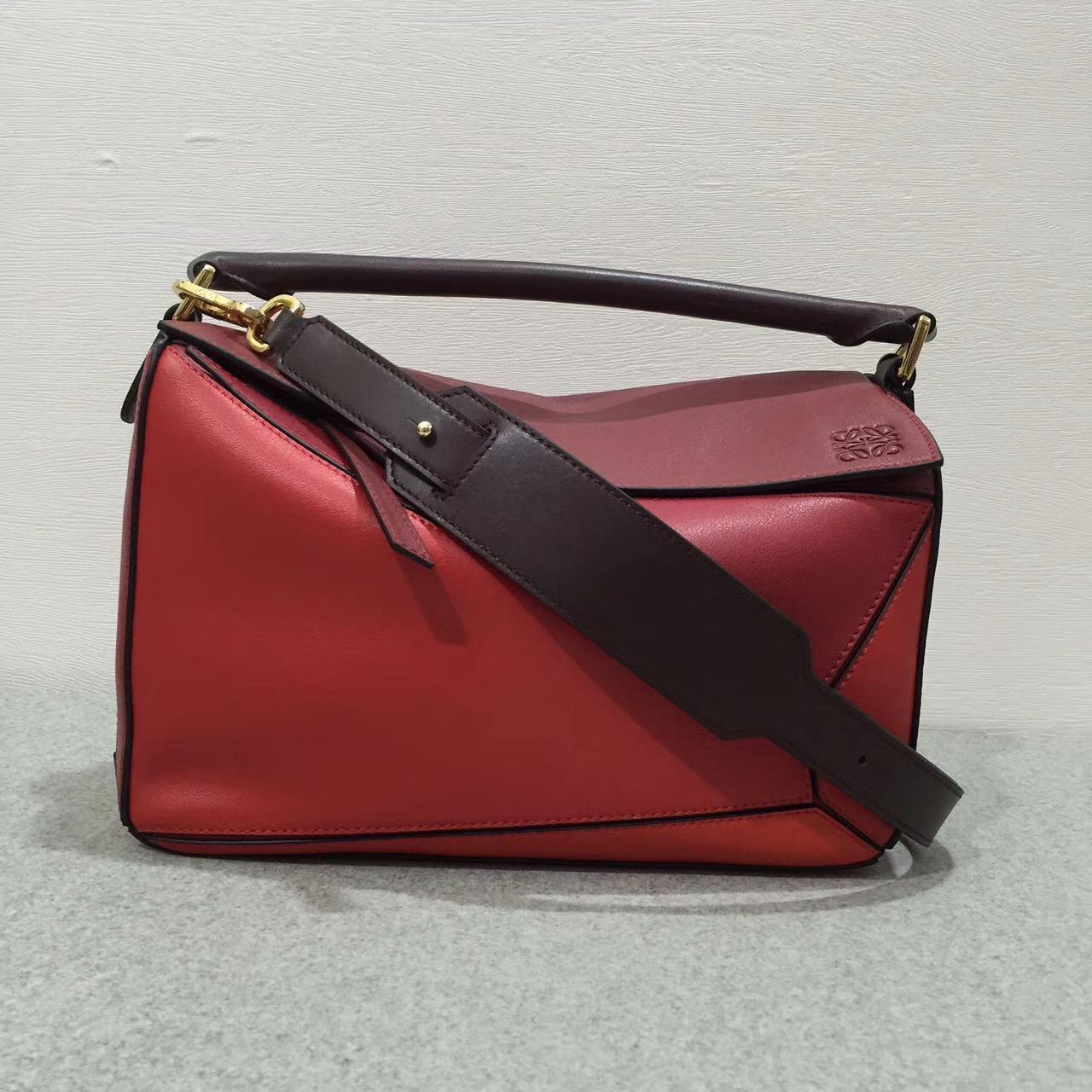 loewe羅意威西班牙小牛皮 Puzzle Bag 中號 Red Multitone 暗紅色