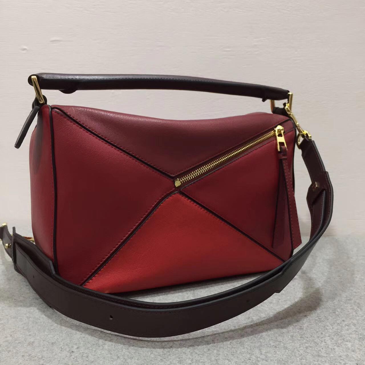 loewe羅意威西班牙小牛皮 Puzzle Bag 中號 Red Multitone 暗紅色