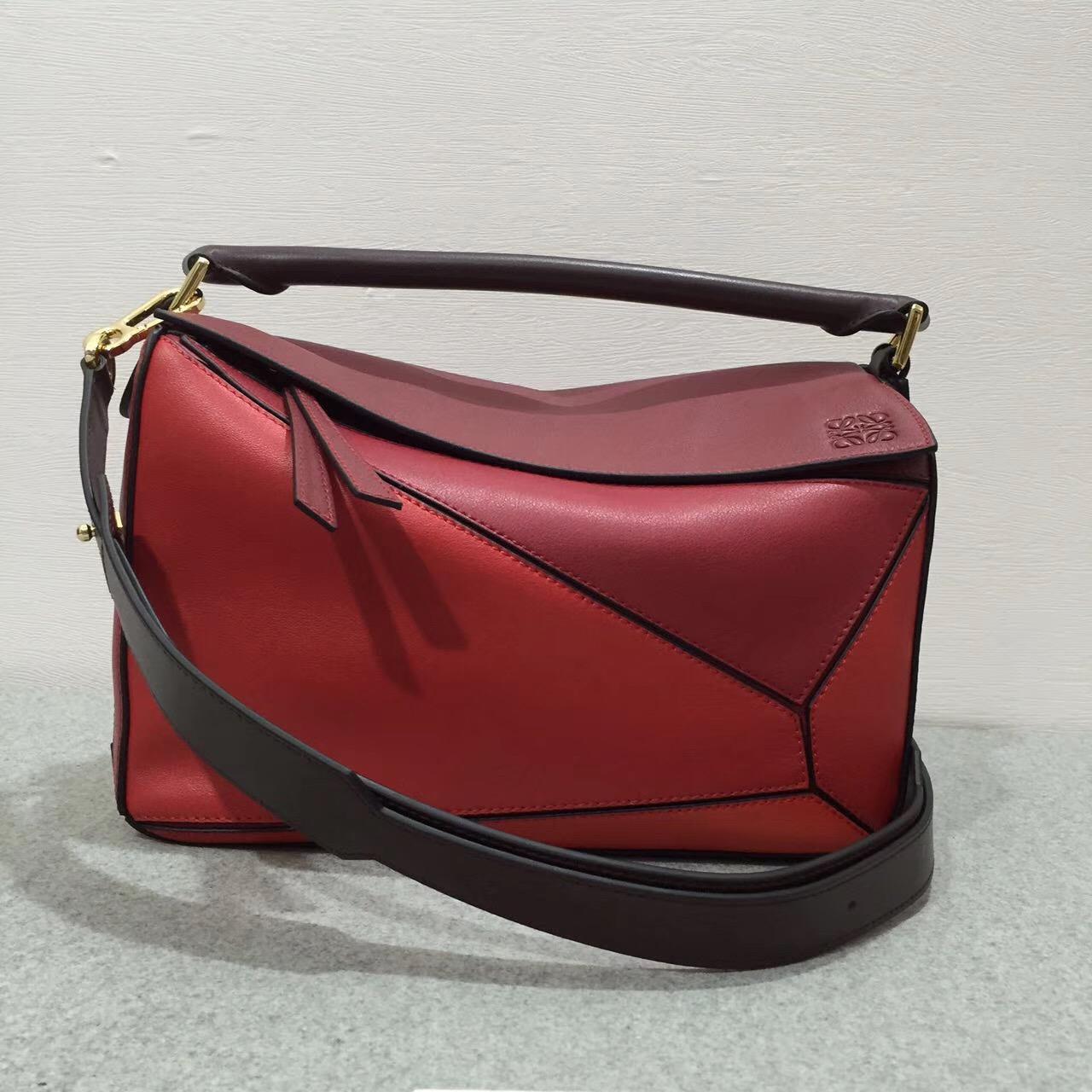 loewe羅意威西班牙小牛皮 Puzzle Bag 中號 Red Multitone 暗紅色