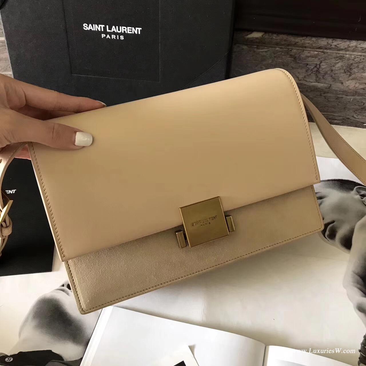 Medium BELLECHASSE SAINT LAURENT bag in black leather and taupe suede