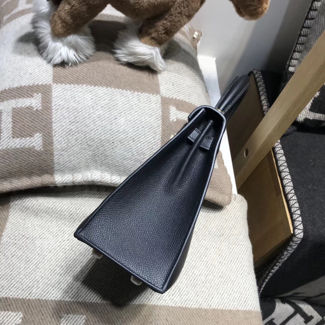 愛馬仕凱莉包Hermes Kelly 25cm Epsom Nior CK89 經典百搭黑色银扣