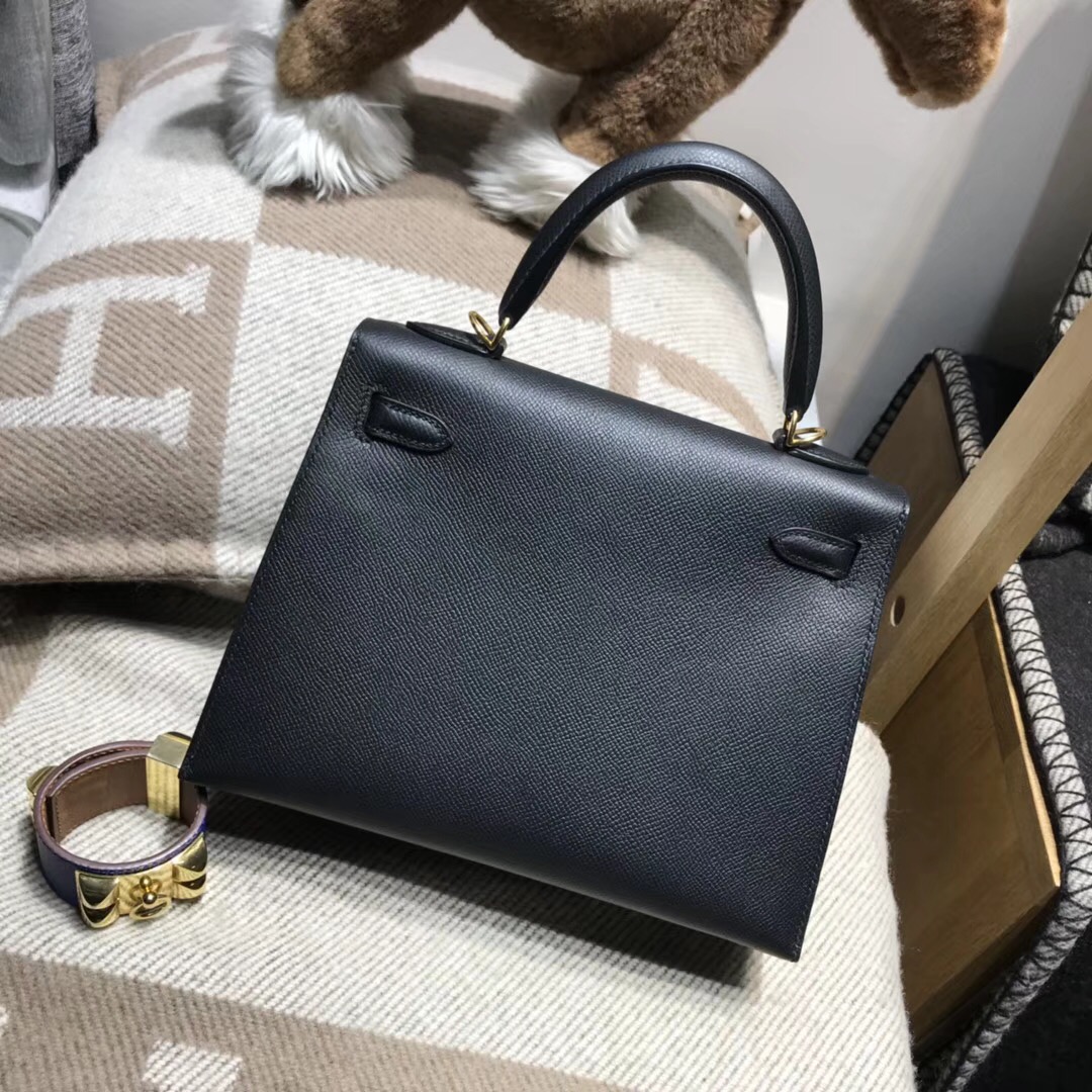 愛馬仕凱莉包Hermes Kelly 25cm Epsom Nior CK89 經典百搭黑色银扣