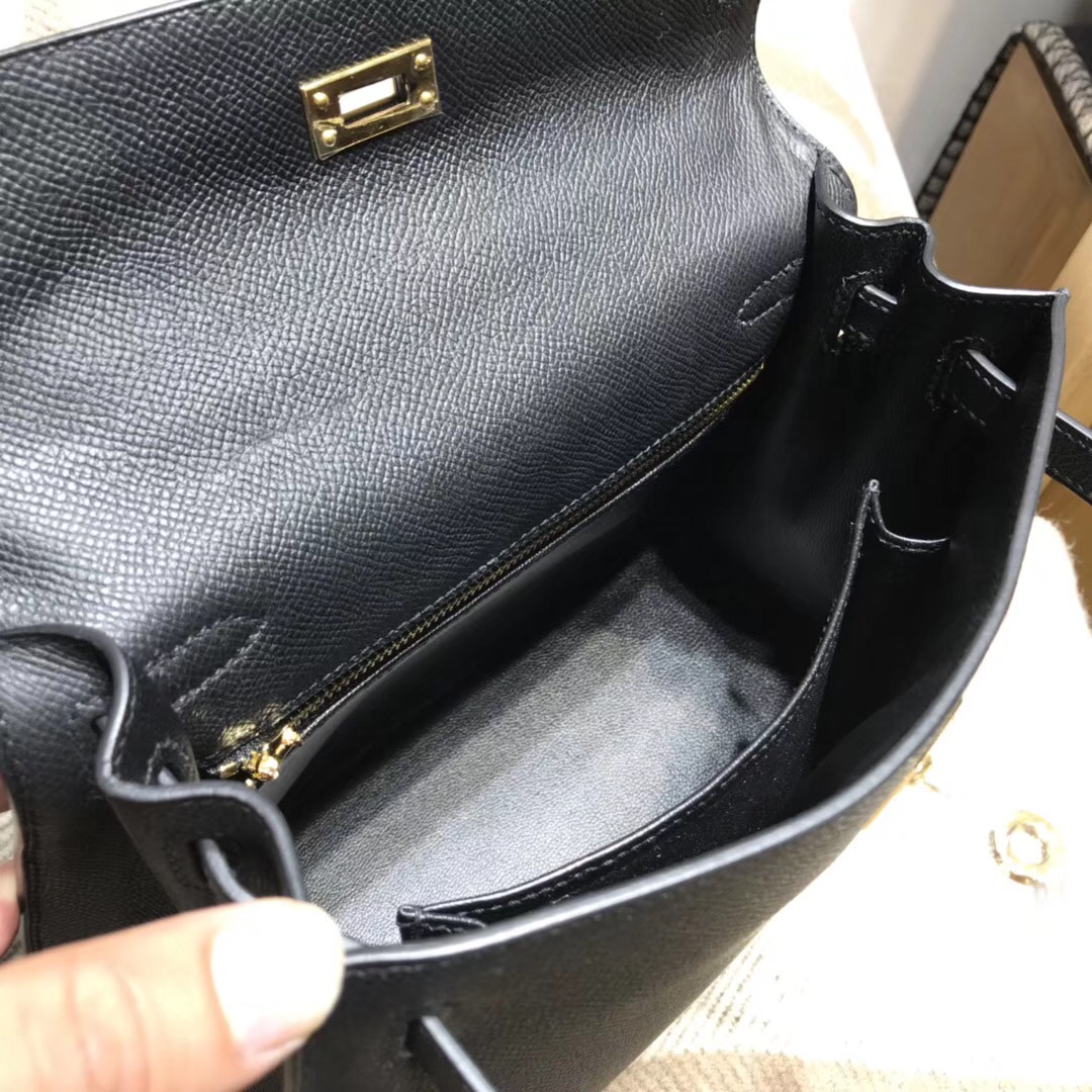 愛馬仕凱莉包Hermes Kelly 25cm Epsom Nior CK89 經典百搭黑色银扣