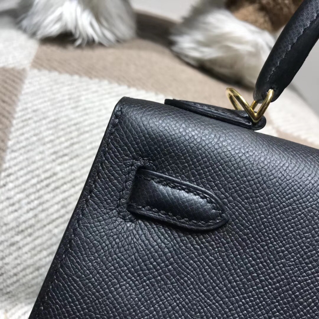 愛馬仕凱莉包Hermes Kelly 25cm Epsom Nior CK89 經典百搭黑色银扣