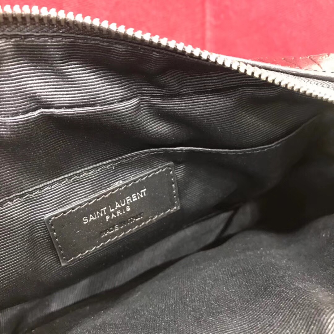 YSL Camera bag LOU啞光黑色小牛皮 鱷魚紋理壓花真皮相機包