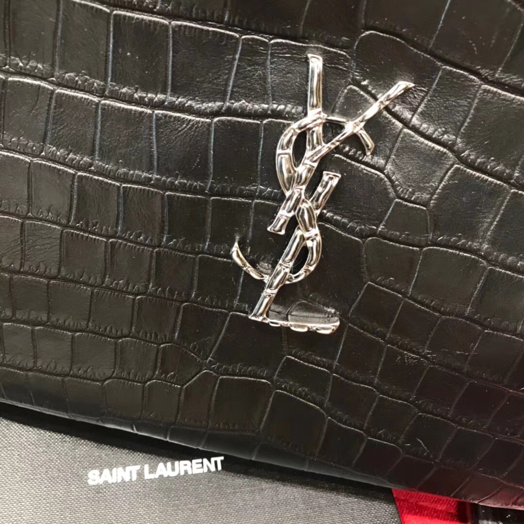 YSL Camera bag LOU啞光黑色小牛皮 鱷魚紋理壓花真皮相機包