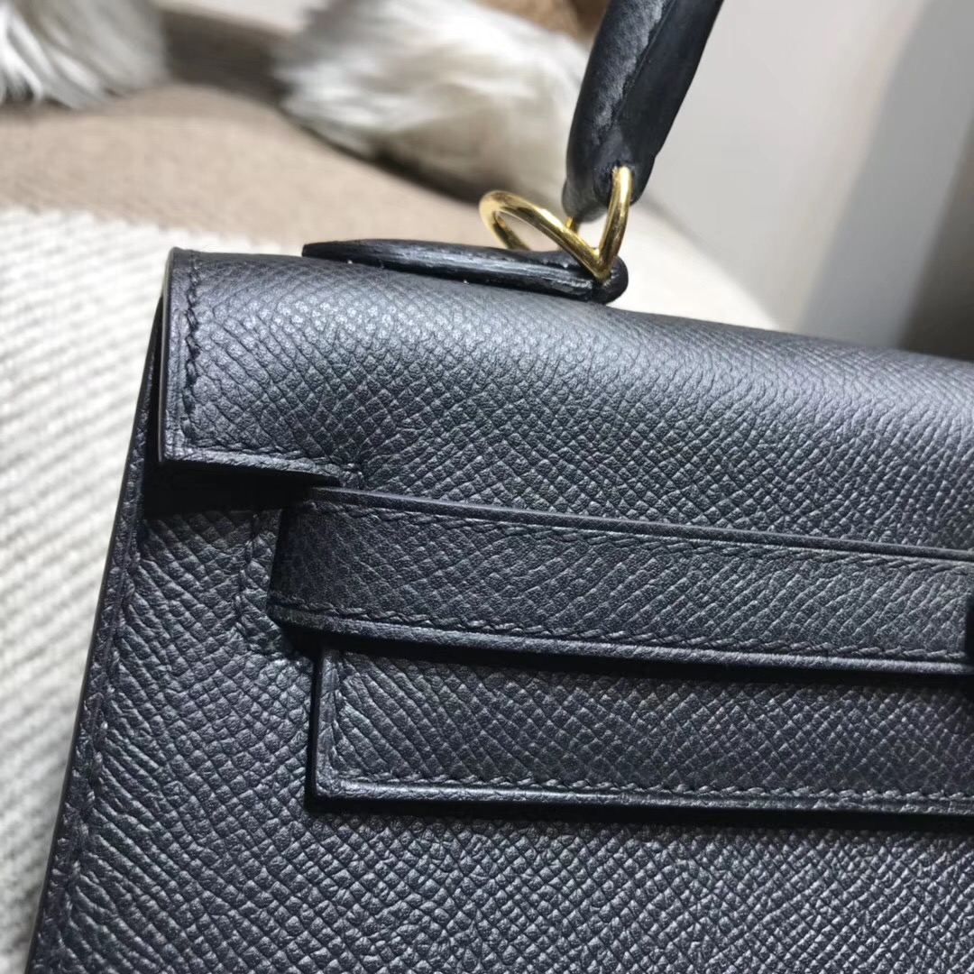 愛馬仕凱莉包Hermes Kelly 25cm Epsom Nior CK89 經典百搭黑色银扣