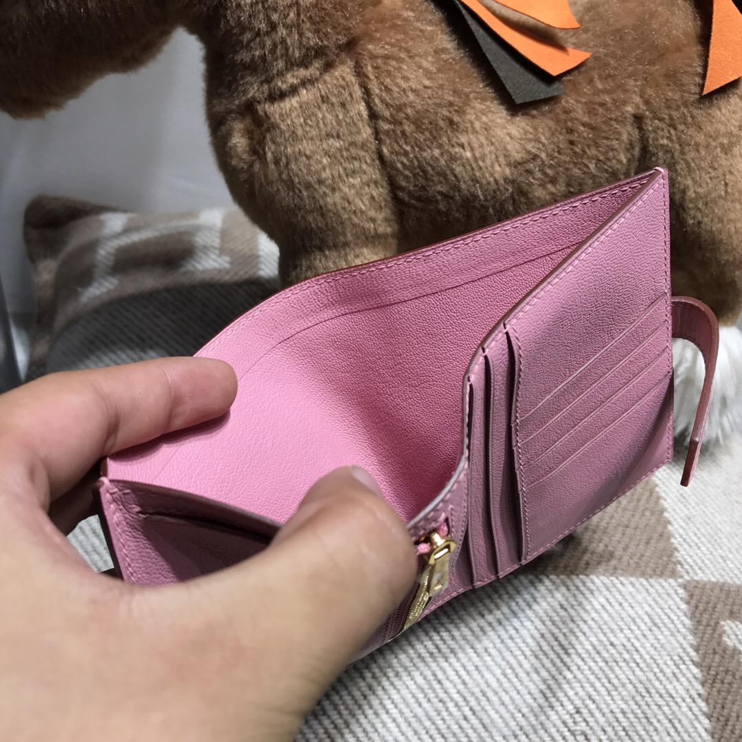 Hermes bearn錢包 鴕鳥皮 Ostrich leather兩折短款錢夾 1Q 奶昔粉