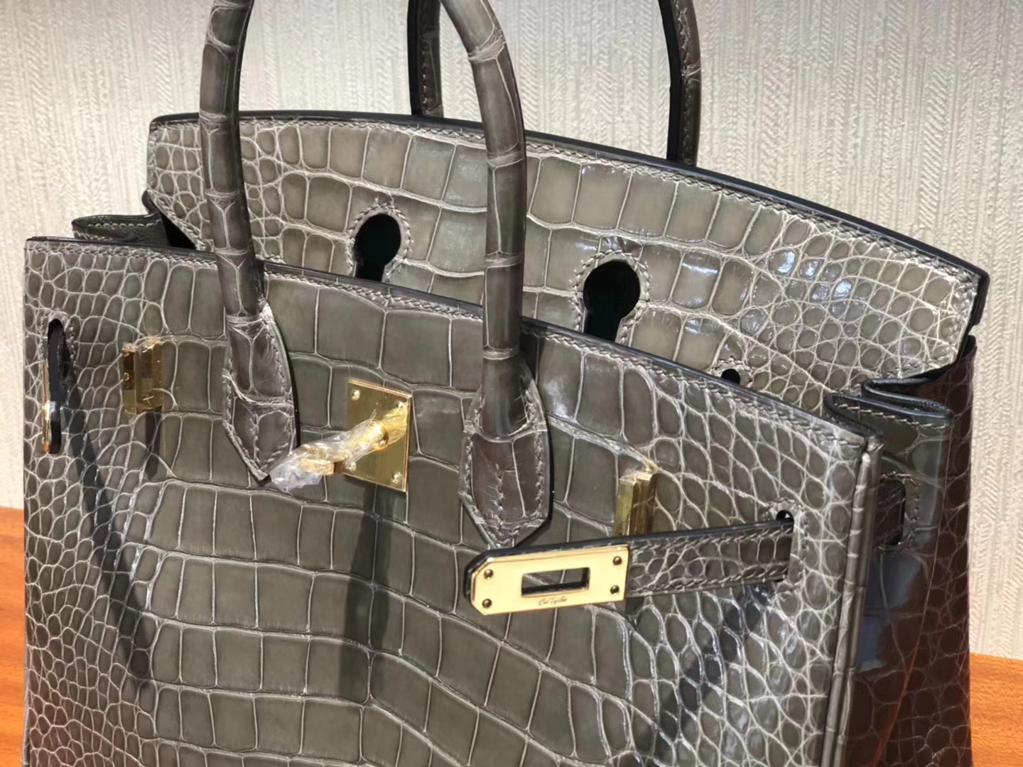 愛馬仕鱷魚皮鉑金包 Hermes Birkin 25 Bag 亮面兩點鱷魚皮C81斑鳩灰