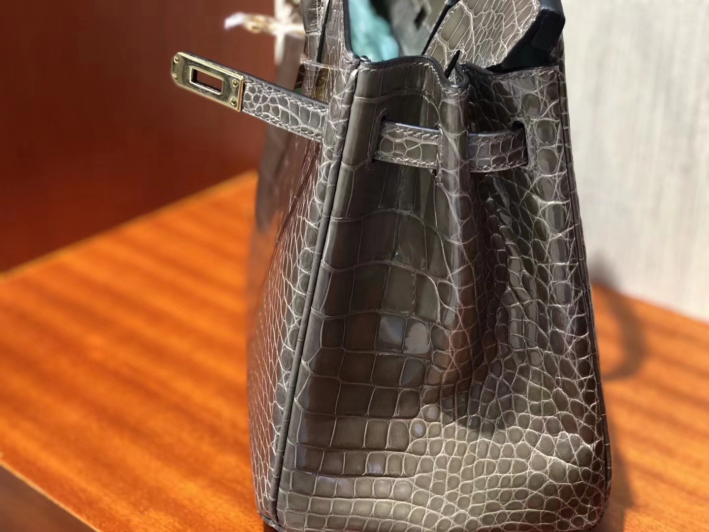 愛馬仕鱷魚皮鉑金包 Hermes Birkin 25 Bag 亮面兩點鱷魚皮C81斑鳩灰