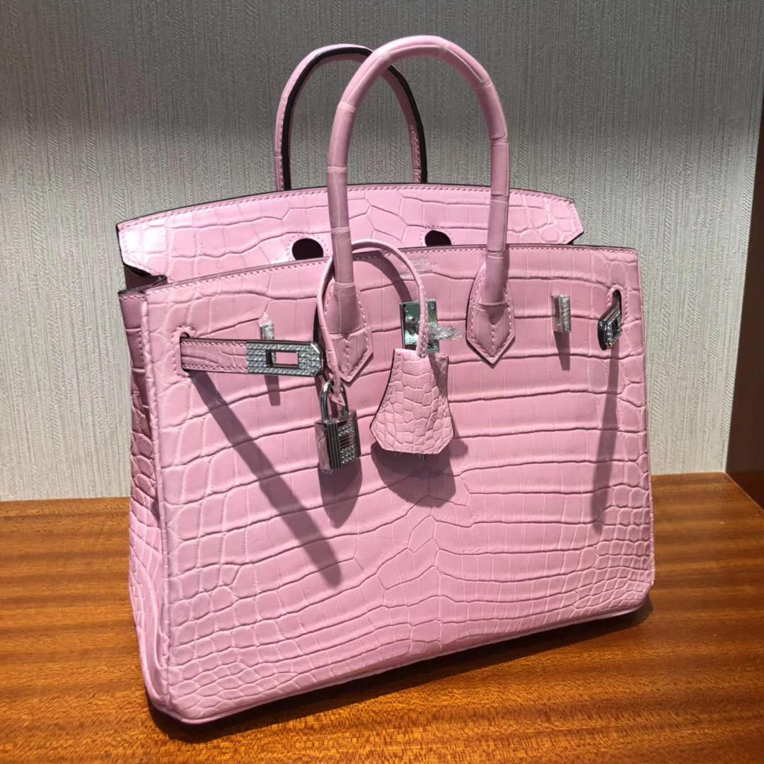 全世界最貴的包包 愛馬仕Hermes Birkin 25 霧面兩點鱷魚5P櫻花粉配南非水晶鉆