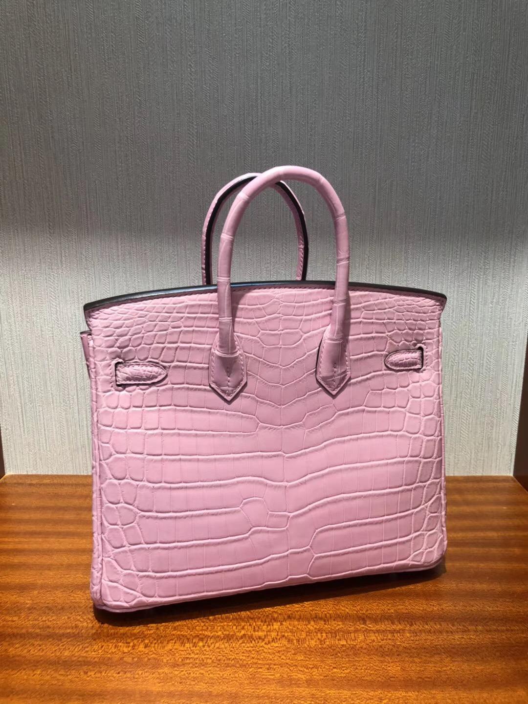 全世界最貴的包包 愛馬仕Hermes Birkin 25 霧面兩點鱷魚5P櫻花粉配南非水晶鉆