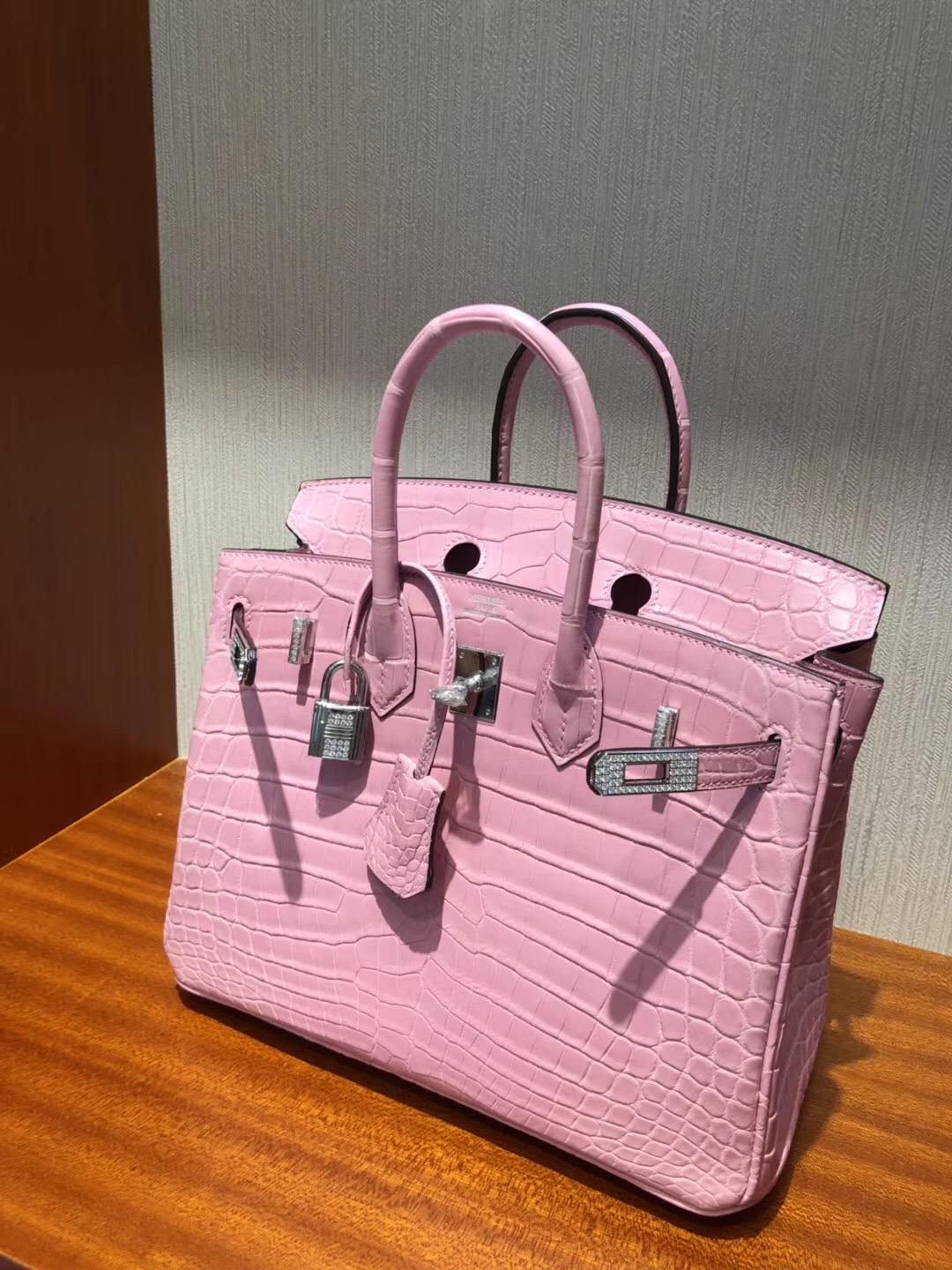 全世界最貴的包包 愛馬仕Hermes Birkin 25 霧面兩點鱷魚5P櫻花粉配南非水晶鉆