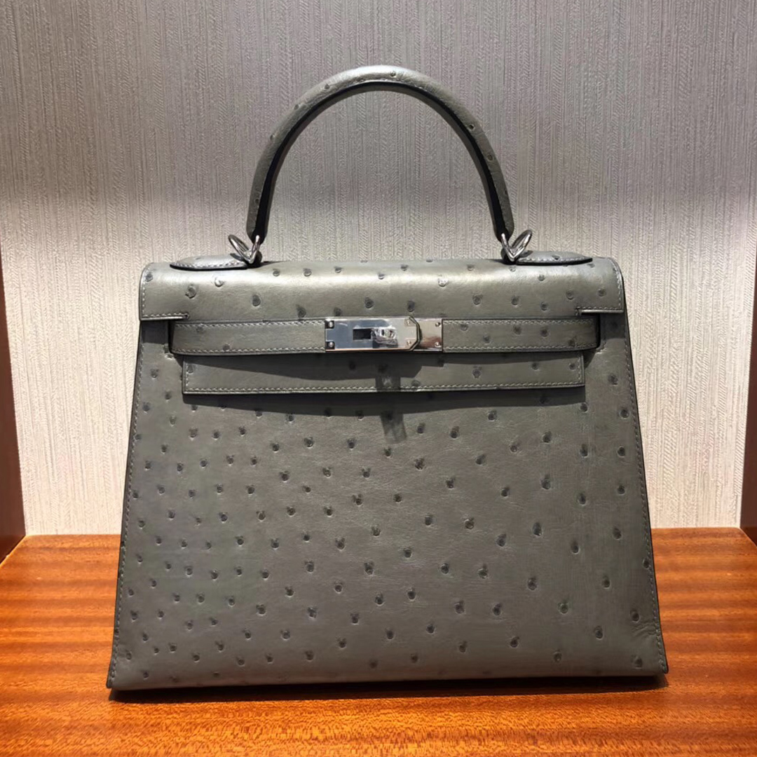 愛馬仕kelly包包價格Hermes Kelly bag 28 8F錫器灰 南非KK鴕鳥皮Ostrich