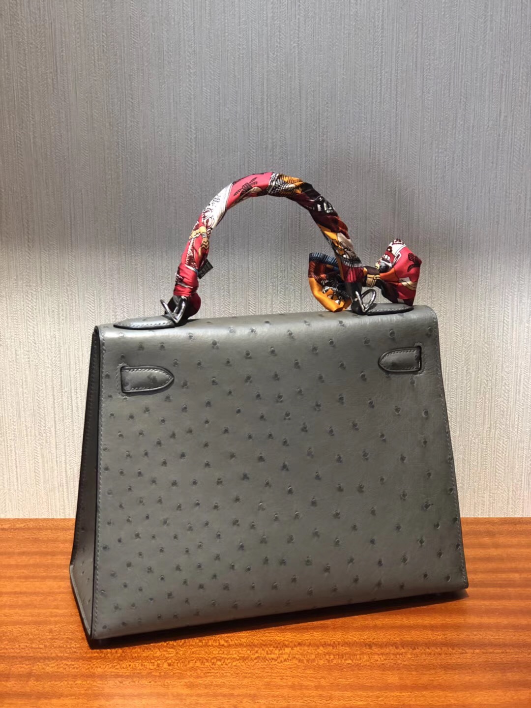 愛馬仕kelly包包 Hermes Kelly 28 bag 8M巴黎灰 南非KK鴕鳥皮Ostrich