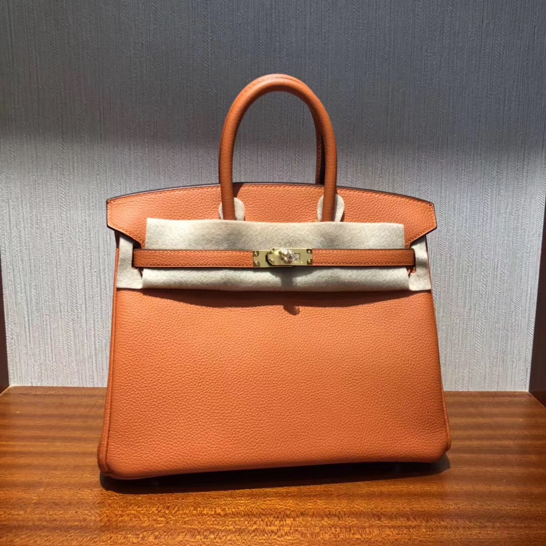 新加坡愛馬仕官網 Singapore HERMES Birkin 25 Bag CK93橙色 Togo皮