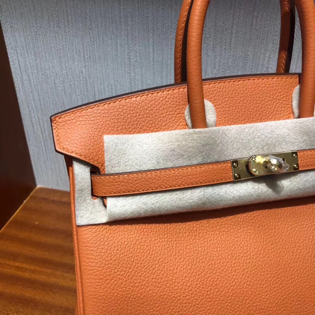 新加坡愛馬仕官網 Singapore HERMES Birkin 25 Bag CK93橙色 Togo皮