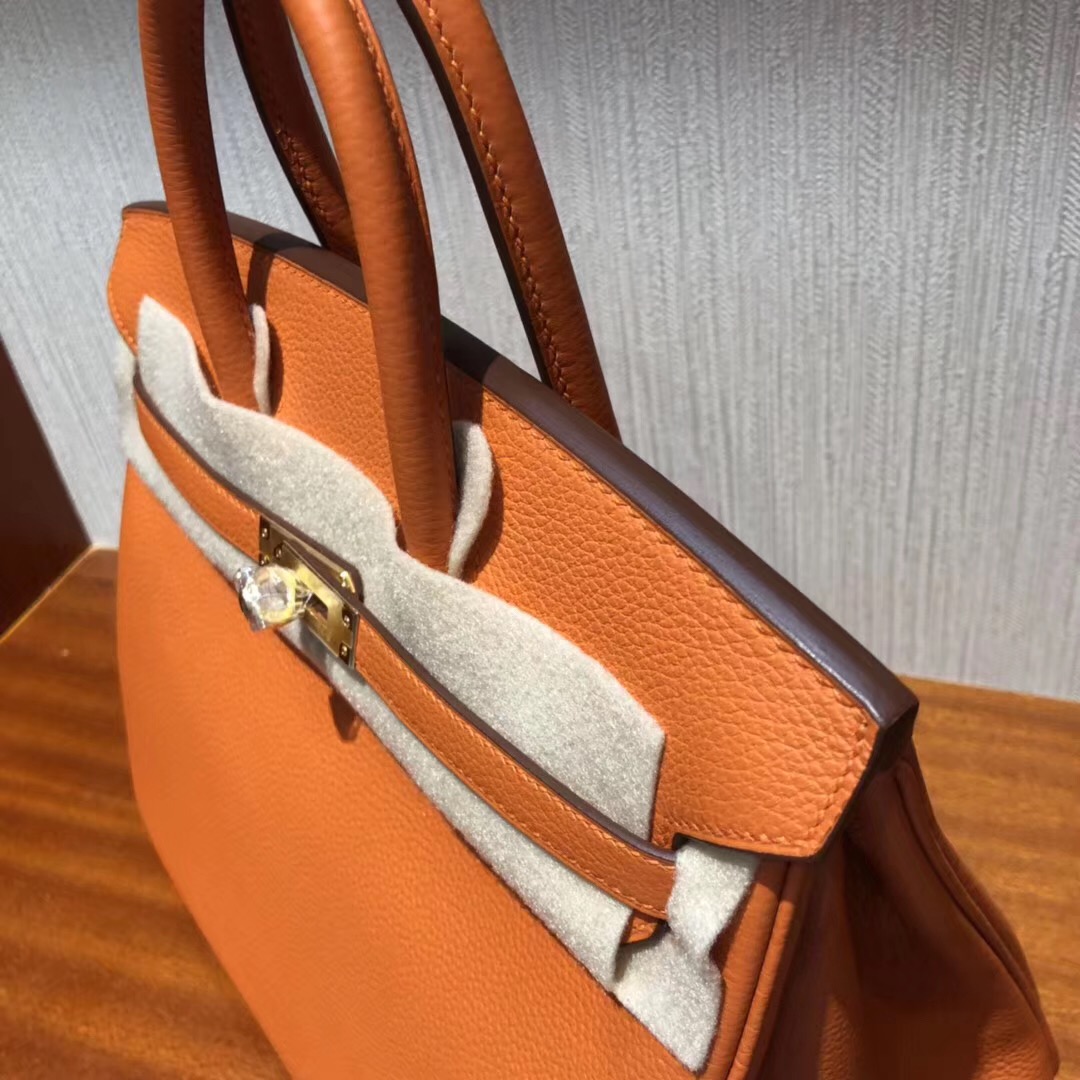 新加坡愛馬仕官網 Singapore HERMES Birkin 25 Bag CK93橙色 Togo皮