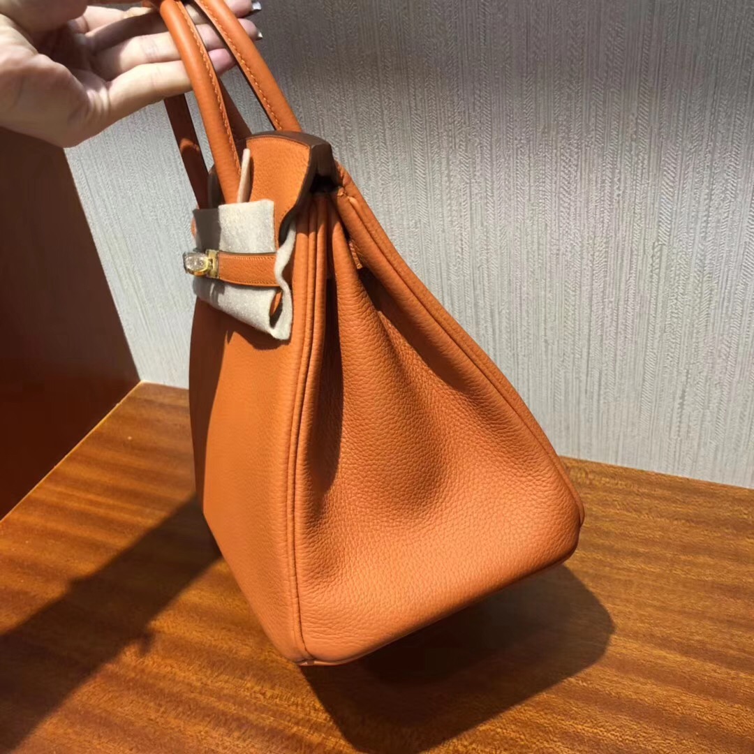 新加坡愛馬仕官網 Singapore HERMES Birkin 25 Bag CK93橙色 Togo皮