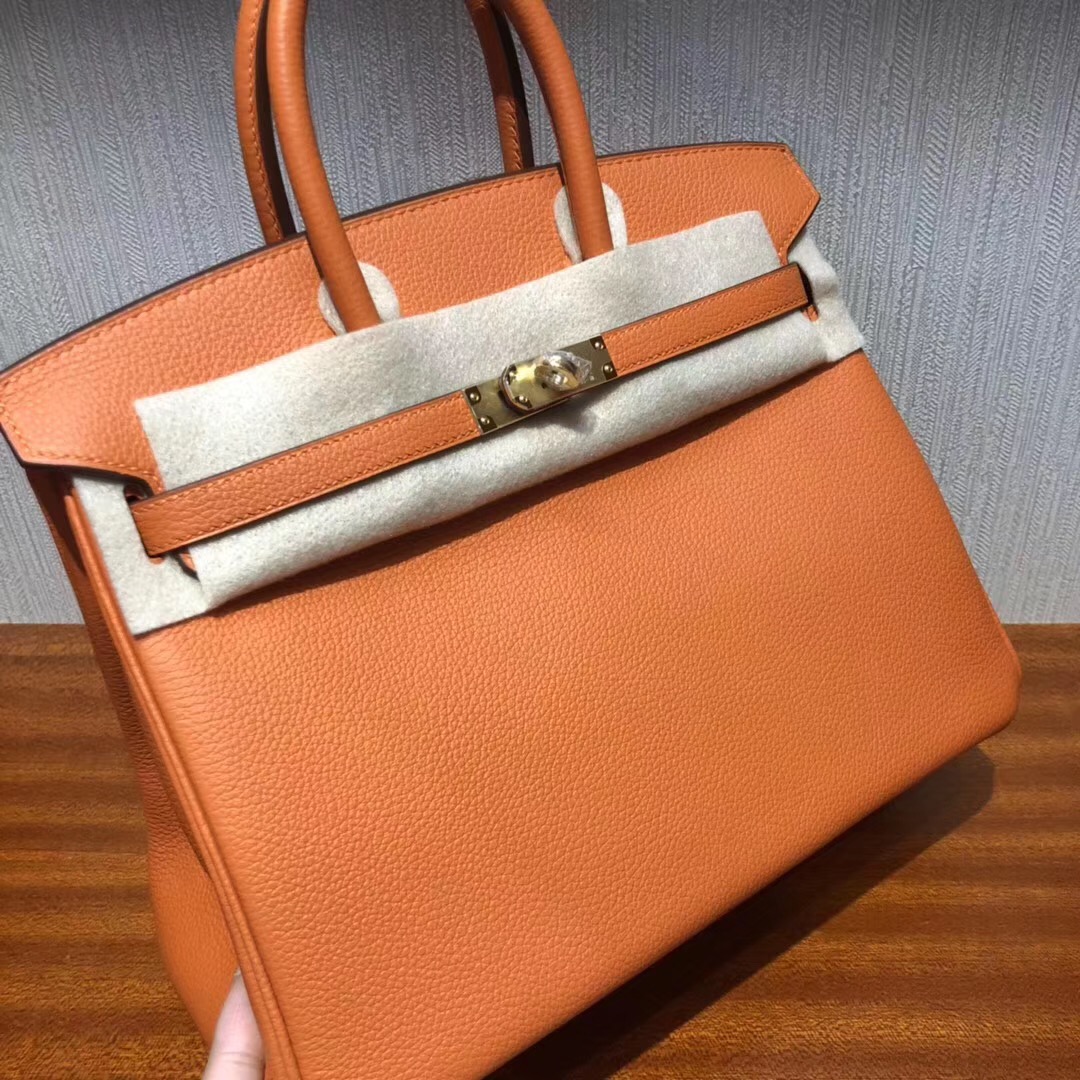 新加坡愛馬仕官網 Singapore HERMES Birkin 25 Bag CK93橙色 Togo皮