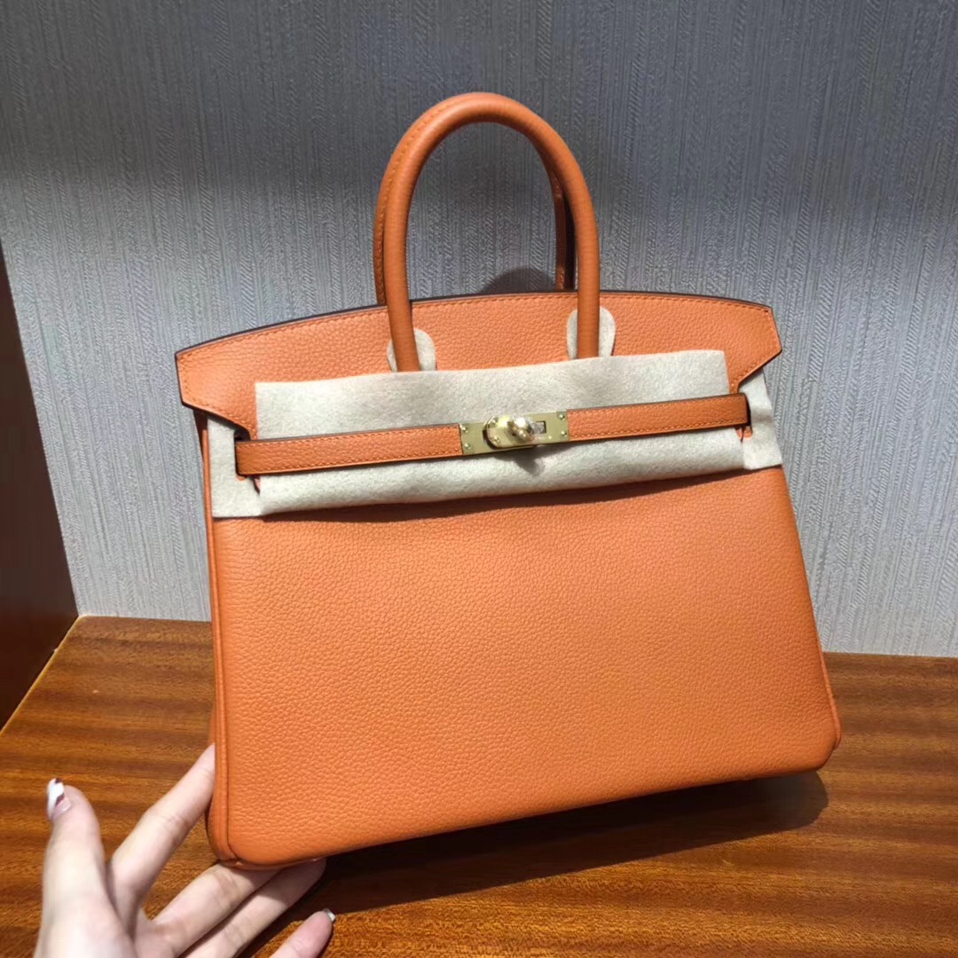 新加坡愛馬仕官網 Singapore HERMES Birkin 25 Bag CK93橙色 Togo皮