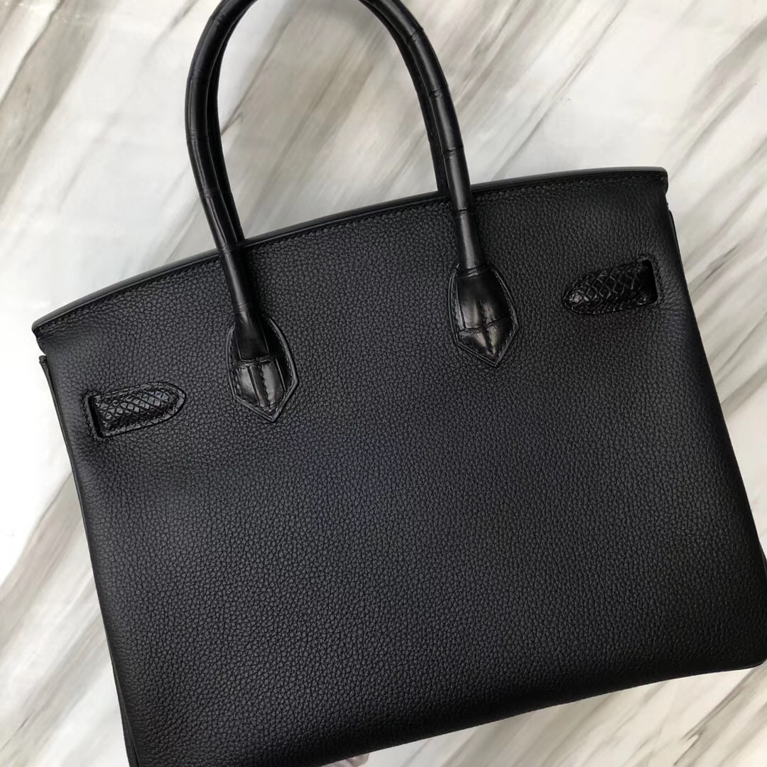 Hermès Birkin 30cm Touch Togo皮 霧面美洲鱷 CK89黑色 玫瑰金扣