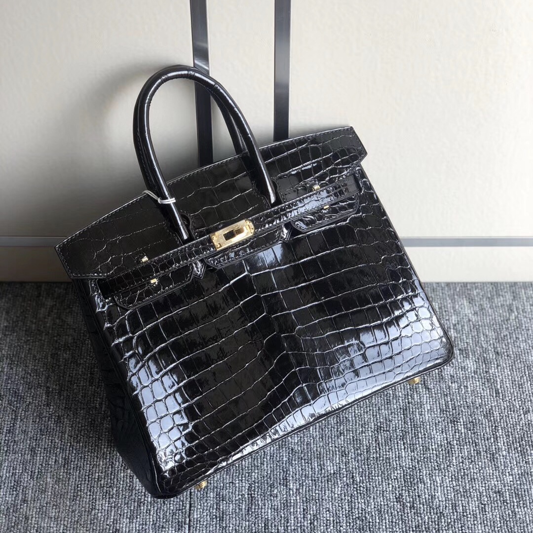 Hermes Birkin 25cm 亮面兩點 尼羅鱷魚 Shiny Nilo Crocodile CK89 Noir 黑色