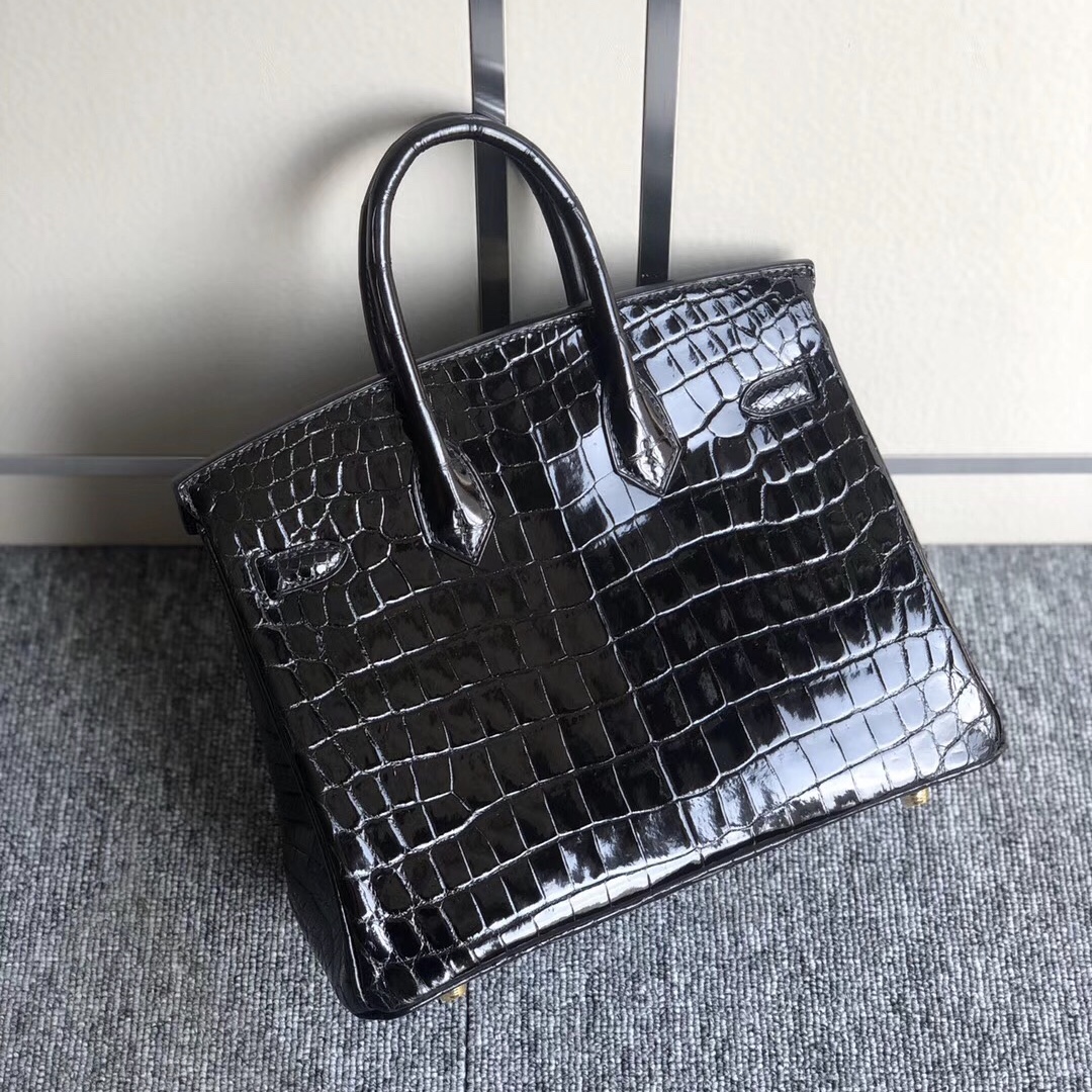 Hermes Birkin 25cm 亮面兩點 尼羅鱷魚 Shiny Nilo Crocodile CK89 Noir 黑色