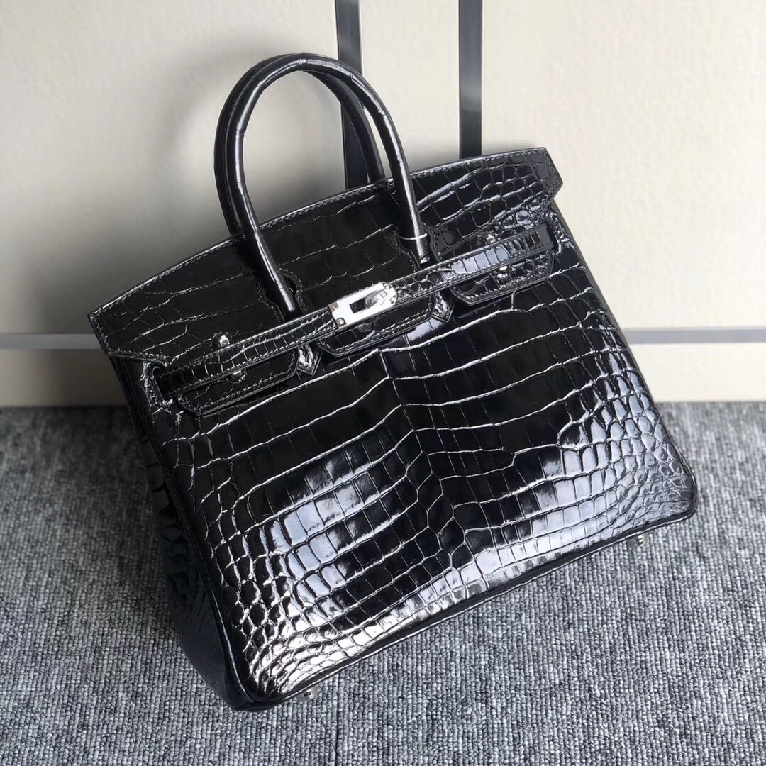 Hermes Birkin 25cm 亮面兩點 尼羅鱷魚 Shiny Nilo Crocodile CK89 Noir 黑色