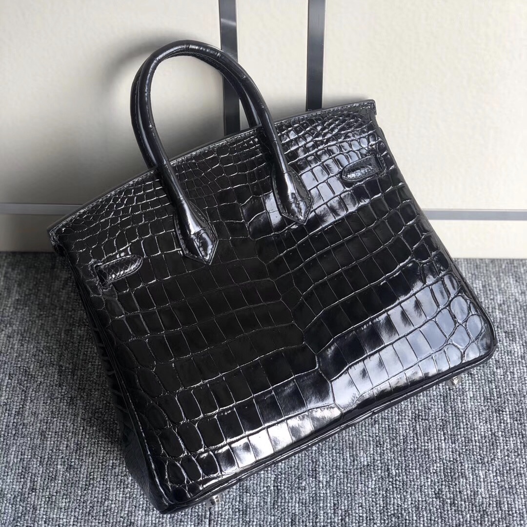 Hermes Birkin 25cm 亮面兩點 尼羅鱷魚 Shiny Nilo Crocodile CK89 Noir 黑色