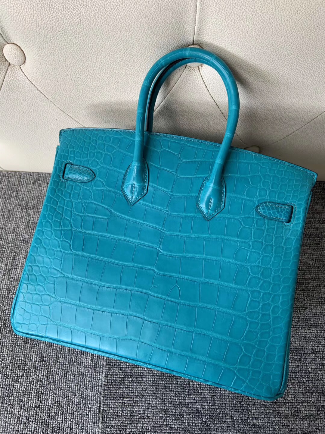 愛馬仕鉑金包定制多少錢 Hermes Birkin 25cm 7F Blue Paon 孔雀藍 霧面方塊 美洲鱷魚