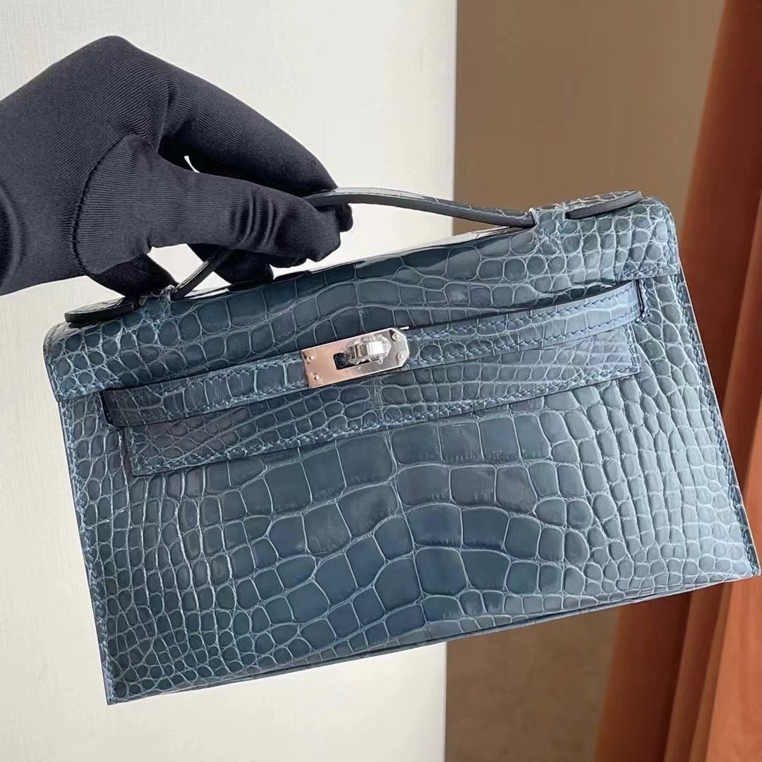 Hermes Mini Kelly I Bag N7 Blue Tempete Ostrich GHW