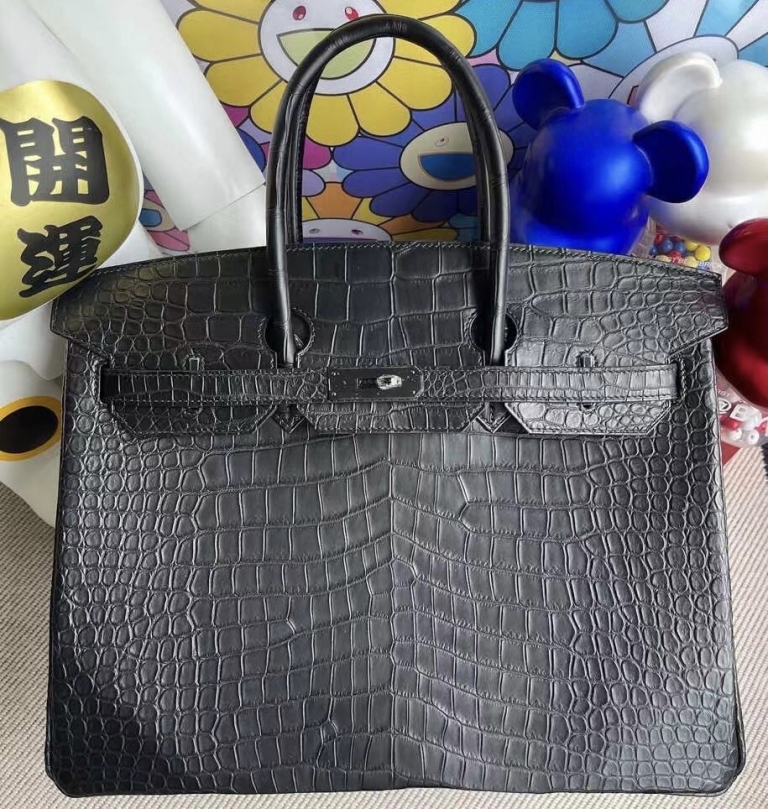 UAE Dhabi Hermes Birkin 35cm Matte Porosus Crocodile 89 Noir So Black