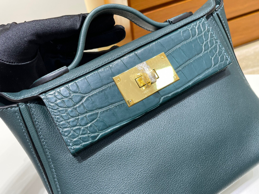 Hermès kelly 24/24 Mini Touch Evercolor 拼6O Vert cyprès Alligator 金扣-Qatar  Kuwait Hermes Birkin Kelly Lindy bag